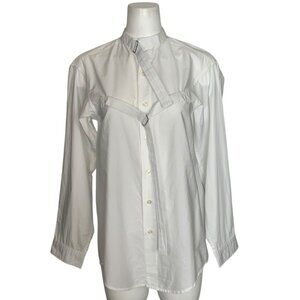 R13 Seamless Button-Up Shirt With Straps 2XS XXS White Long Sleeve Designer